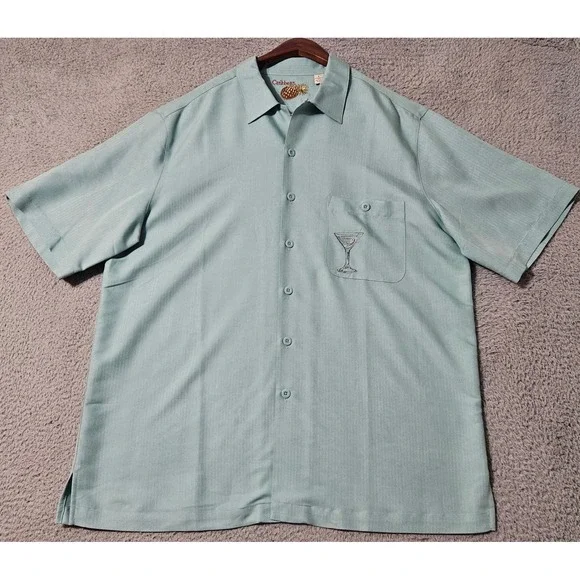 Caribbean Cocktails Pineapple Button Down Shirt Men's Large Green‎ Short Sleeve - Picture 3 of 9